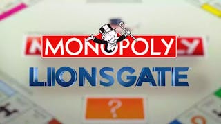 Lionsgate logo with Monopoly board background and logo.