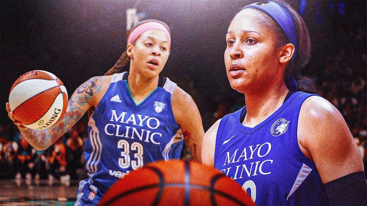 Former WNBA Minnesota Lynx players Maya Moore and Seimone Augustus in their Lynx uniforms if possible