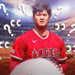 Shohei Ohtani with question marks surrounding him and eye ball emojis