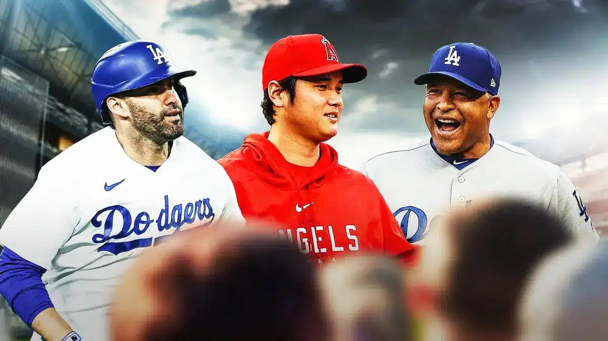 MLB JD Martinez, Shohei Ohtani and Dave Roberts