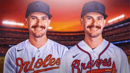 Dylan Cease in Braves and Orioles uniforms