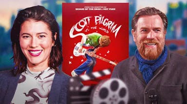 Mary Elizabeth Winstead and Ewan McGregor with Scott Pilgrim vs. the World poster.