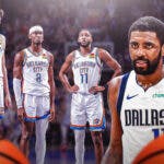 Dallas Mavericks guard Kyrie Irving on the right, and on the left members of the Oklahoma City Thunder.