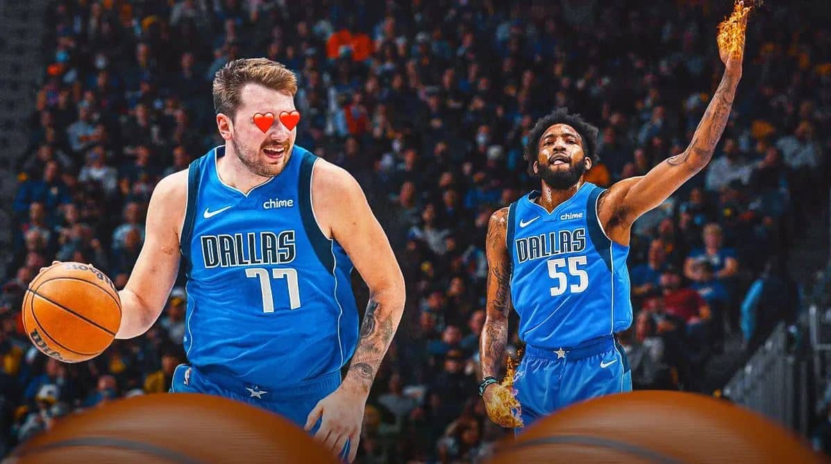 Derrick Jones Jr. with fire on his hands. Luka Doncic with heart eyes