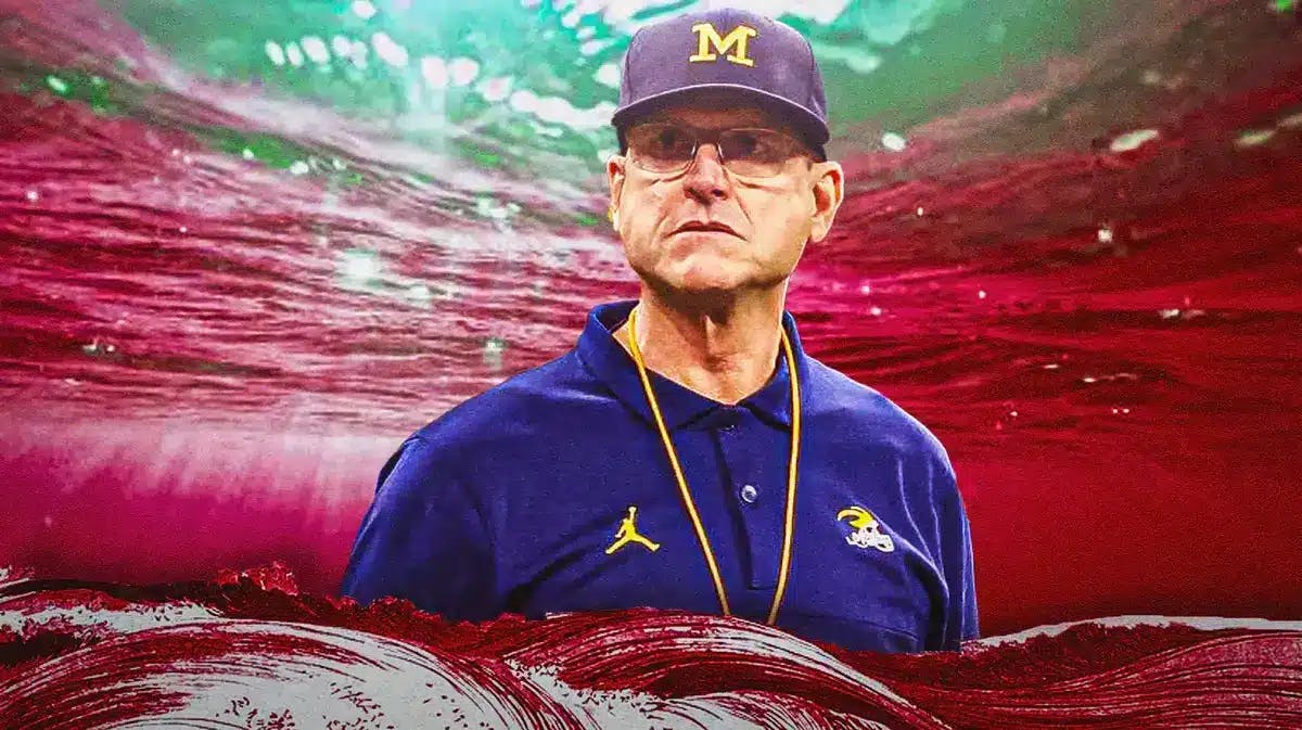 Michigan football head coach Jim Harbaugh is in a storm of Crimson