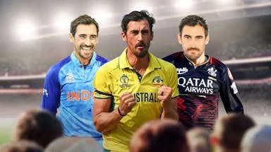 A collage of Mitchell Starc in Australia’s yellow jersey and Virat Kohli in Royal Challengers Bangalore (RCB) jersey.