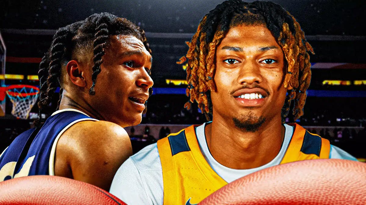 WVU basketball players RaeQuan Battle on the left, and Noah Farrakhan on the right.
