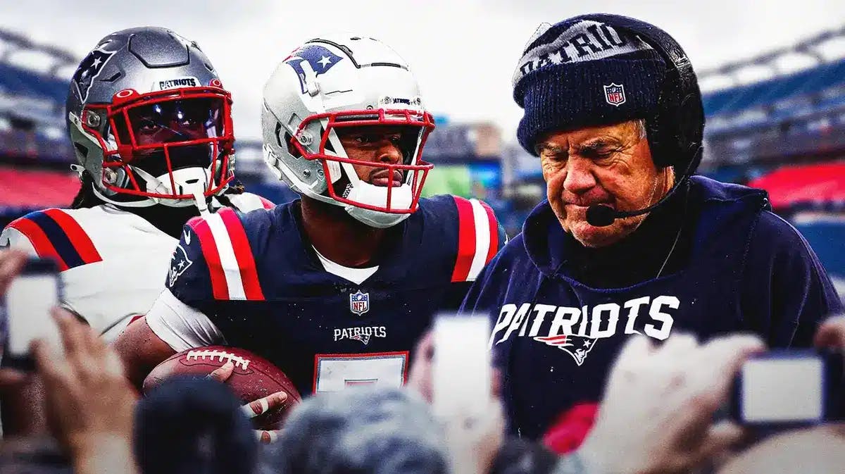 Thumb: Patriots' Rhamondre Stevenson, Juju Smith-Schuster looking sad. Bill Belichick looking worried.