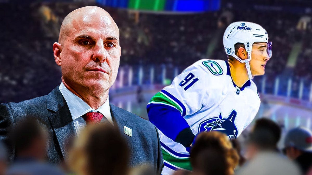 Vancouver Canucks head coach Rick Tocchet with new defenseman Nikita Zadorov after his trade from the Calgary Flames