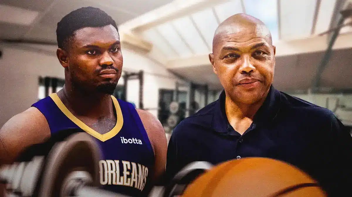 Pelicans' Zion Williamson in the gym, with Charles Barkley being his coach in the gym