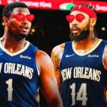 Zion Williamson and Brandon Ingram with heart eyes