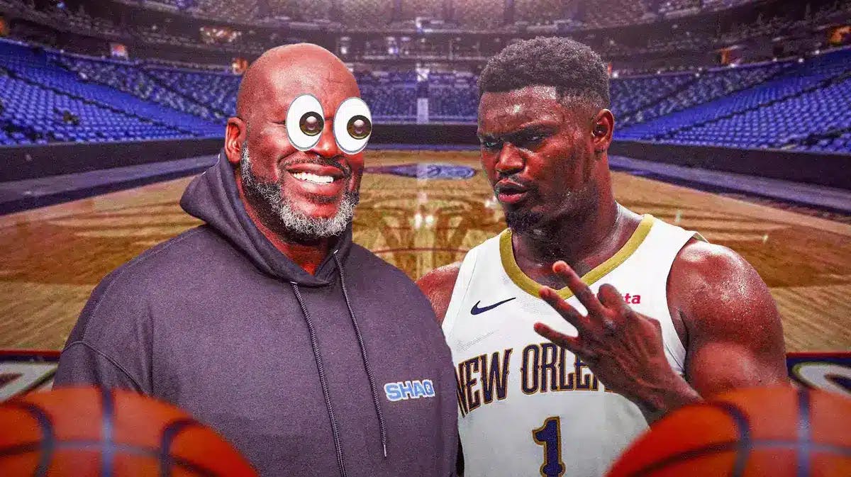 Shaq with eyes popping out looking at Pelicans' Zion Williamson.