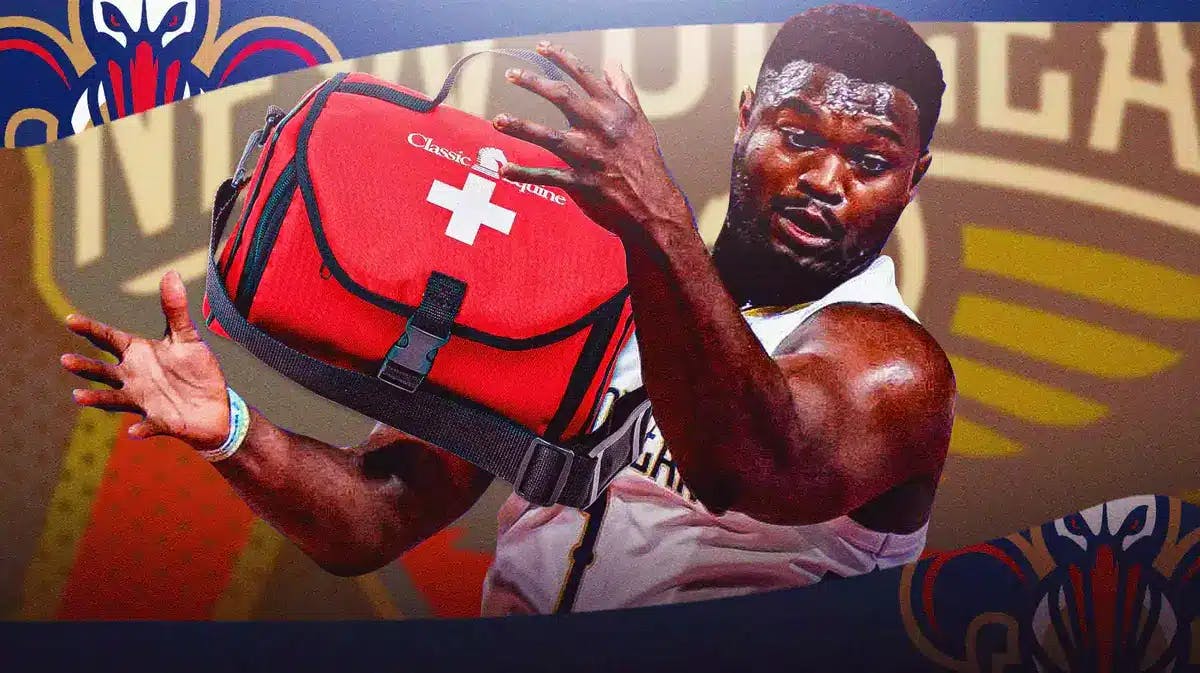 Zion Williamson holding a first-aid kit