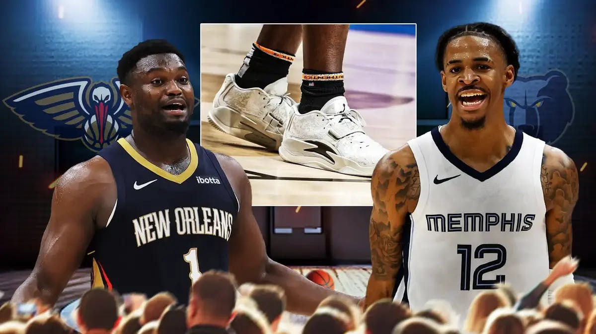 Pelicans Zion Williamson with new Jordan sneaker and Grizzlies Ja Morant