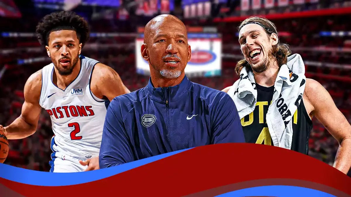 Pistons Monty Williams and Cade Cunningham with Jazz Kelly Olynyk