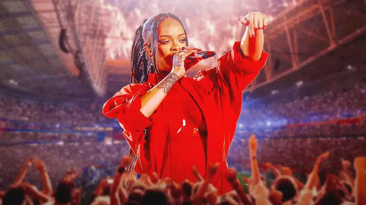 Rihanna performing while pregnant at the Super Bowl 57 halftime show