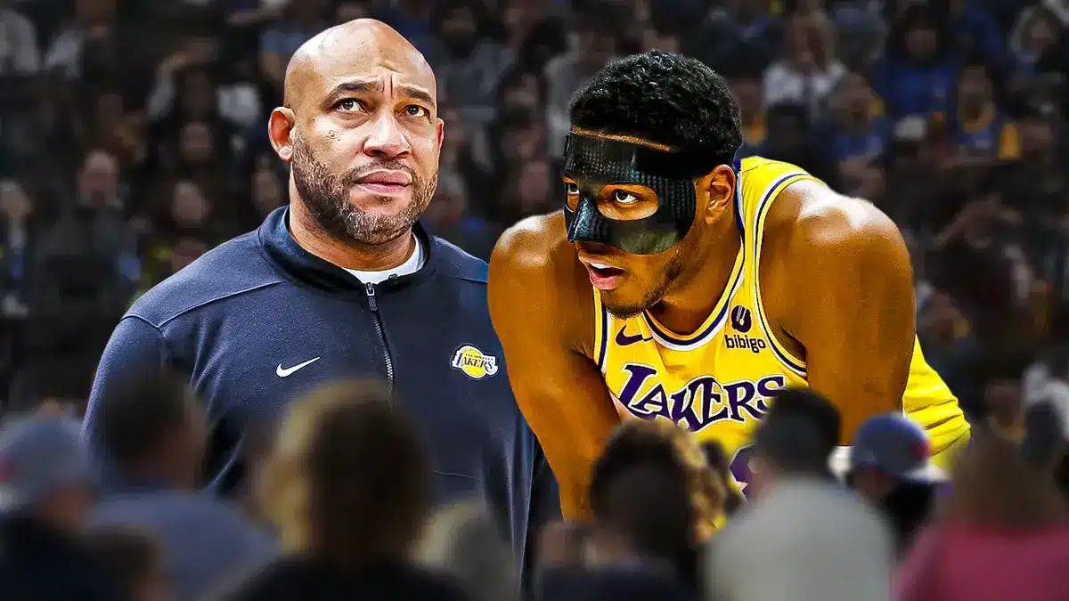 Los Angeles Lakers coach Darvin Ham and forward Rui Hachimura with concerned faces