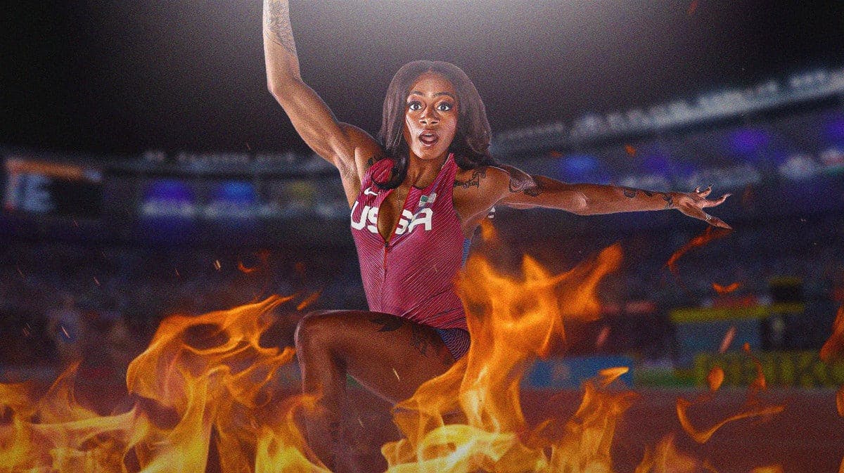 action shot of Sha’Carri Richardson ON FIRE