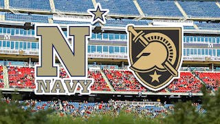 Army football, Navy football, Midshipmen, Black Knights, Army Navy, Army and Navy logos with Gilette Stadium in the background