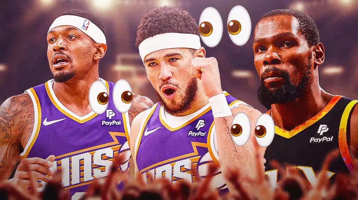 SUns' Big 3 of Devin Booker, Kevin Durant and Bradley Beal with eye emojis