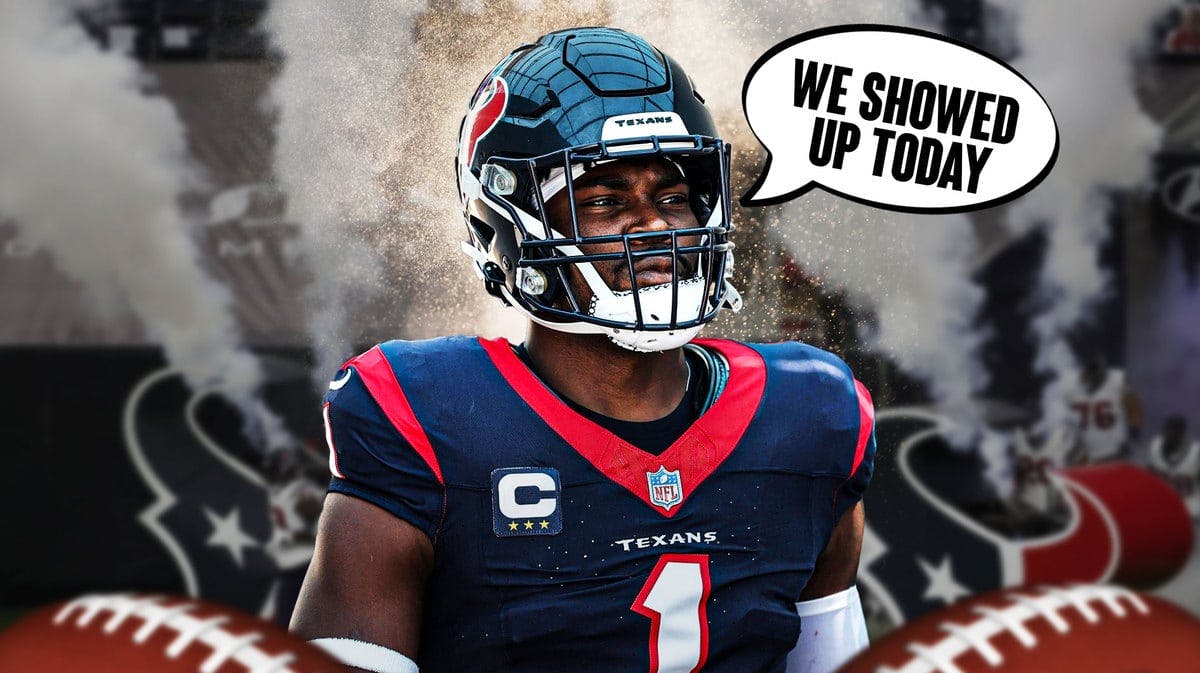 Houston Texans' Jimmie Ward and speech bubble “We Showed Up Today”
