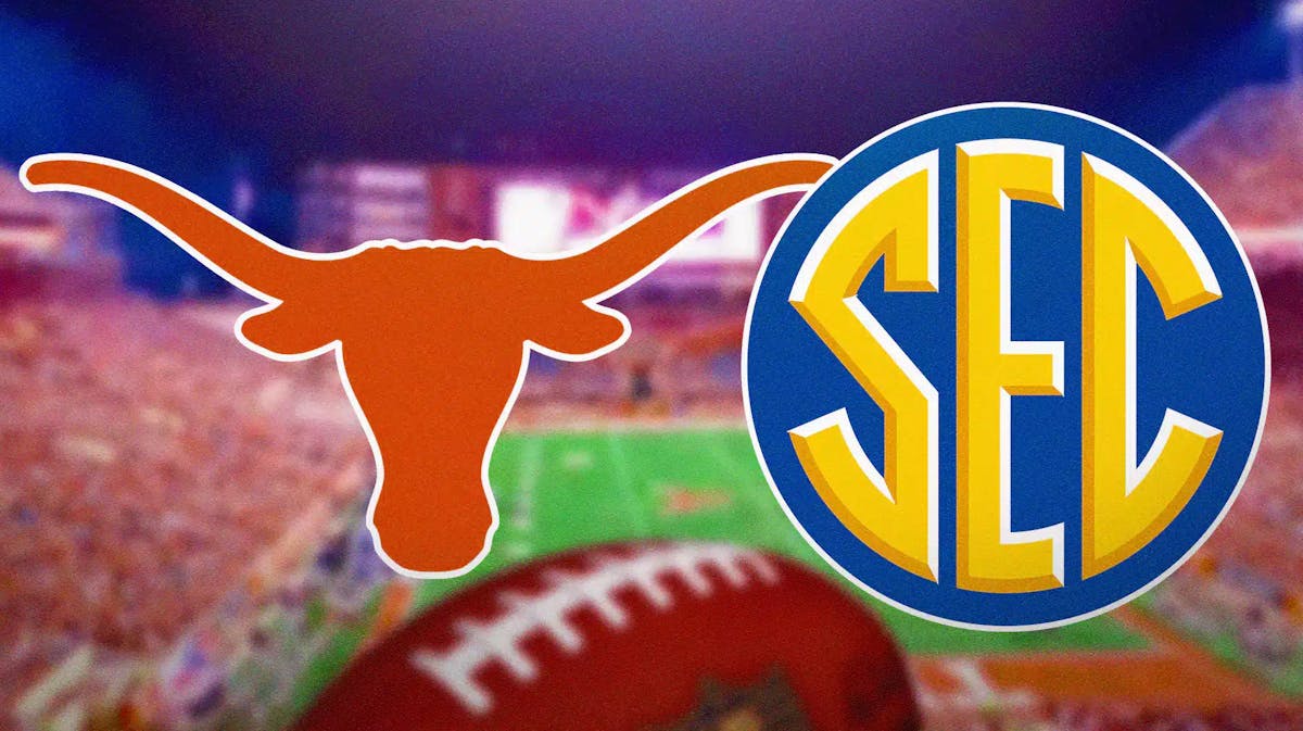Texas football, Longhorns, SEC, SEC schedule, Texas football schedule, Texas Longhorns and SEC logos with Texas football stadium in the background