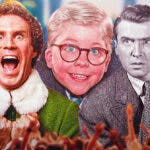 Will Ferrell in Elf, Ralphie from A Christmas Story and Jimmy Stewart from It's A Wonderful Life
