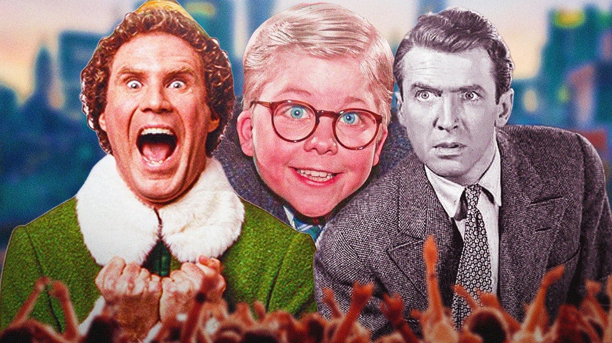 Will Ferrell in Elf, Ralphie from A Christmas Story and Jimmy Stewart from It's A Wonderful Life