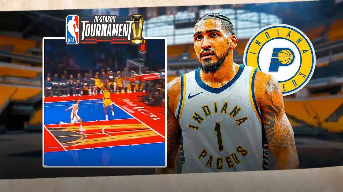 Obi Toppin with the Pacers logo in the background. Also include the NBA In-Season Tournament logo and a screengrab of the dunk from the link