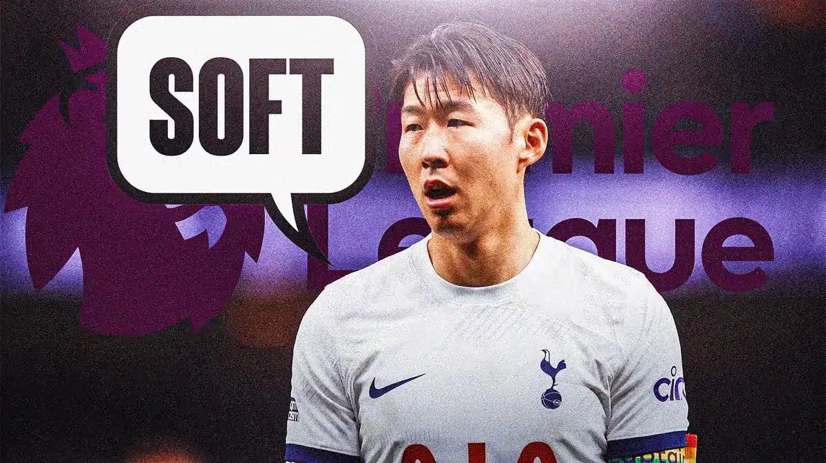 Son Heung-min saying: ‘Soft’ in front of the Premier League logo tottenham