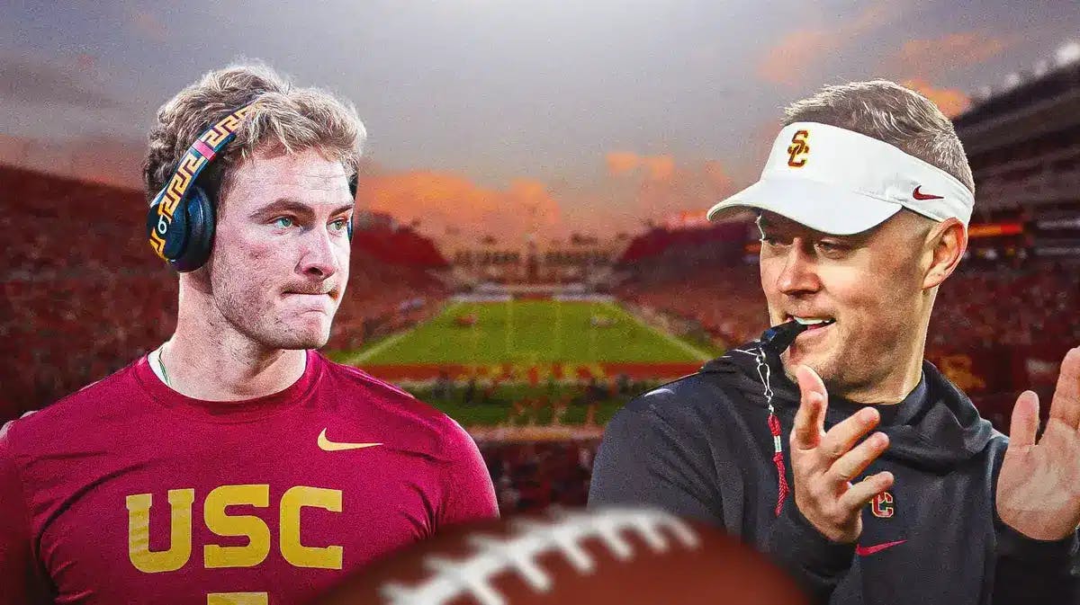 Miller Moss next to Lincoln Riley (USC football)