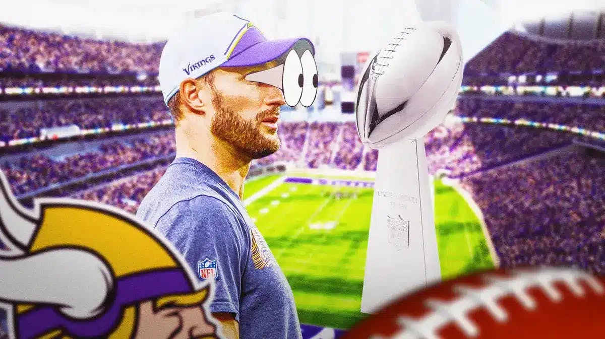 Vikings' Kirk Cousins eyes popping out looking at the Super Bowl trophy