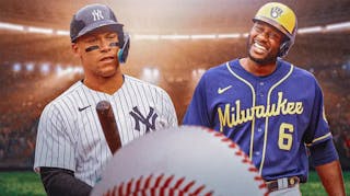 New York Yankees star Aaron Judge next to former baseball player Lorenzo Cain.
