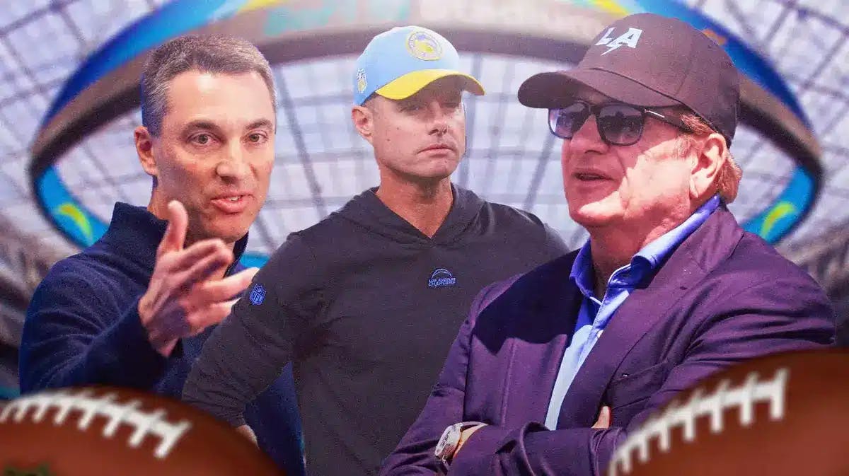 Chargers owner Dean Spanos looking at Brandon Staley and Tom Telesco