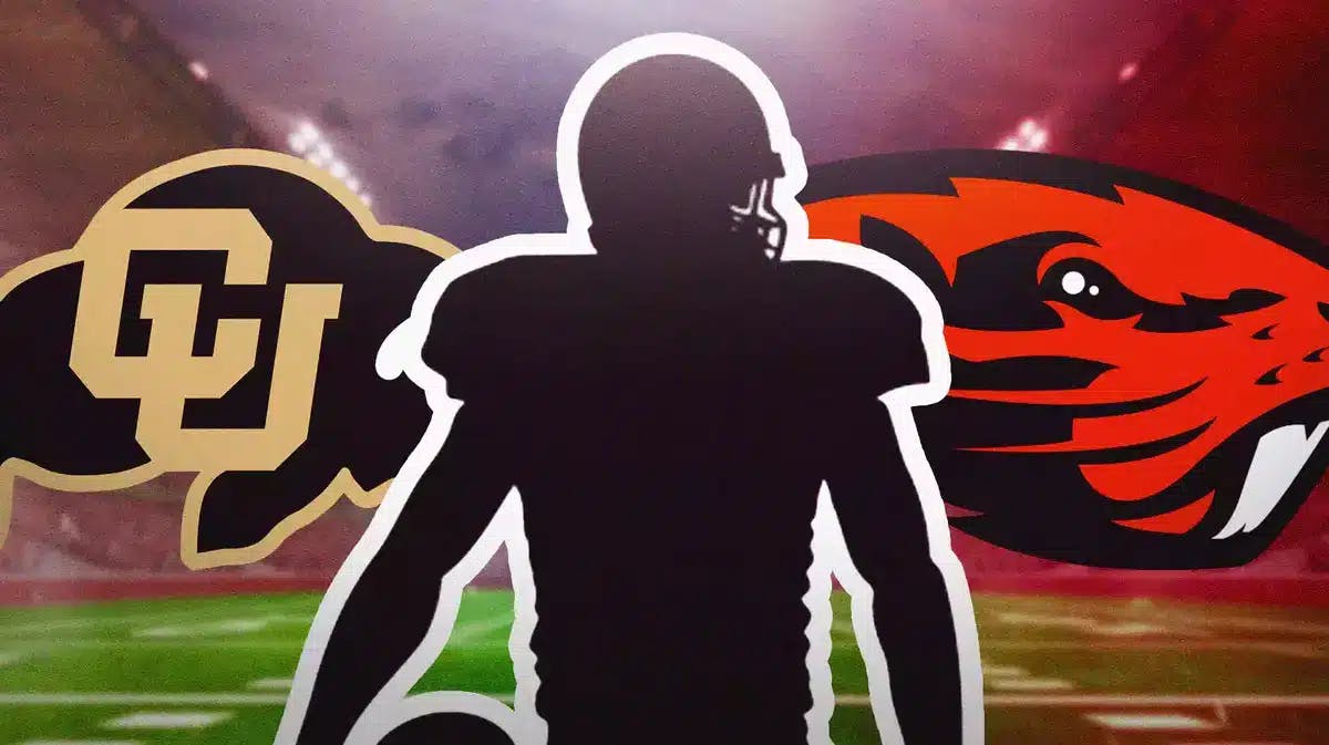 Silhouette football player. Colorado logo, Oregon State logo