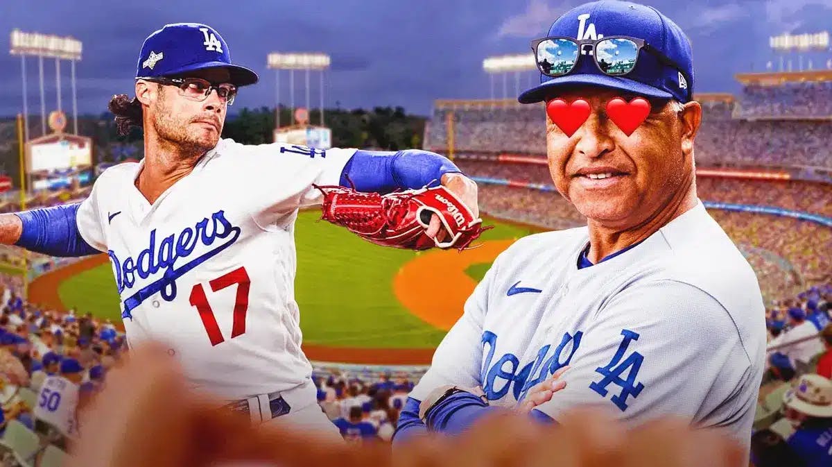Los Angeles Dodgers RHP Joe Kelly and manager Dave Roberts