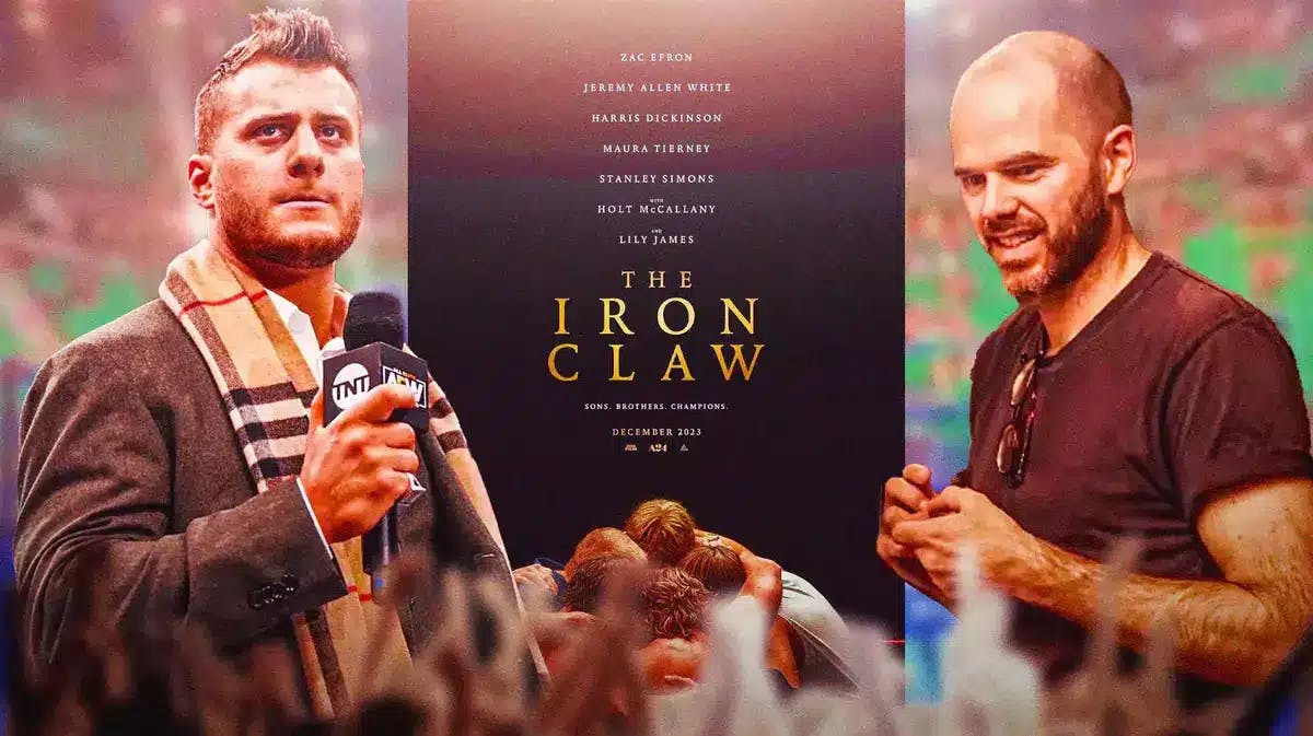 MJF and Sean Durkin between The Iron Claw poster.