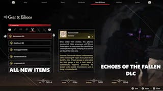 ff16 echoes fallen items, ff16 echoes fallen, ff16, echoes fallen, ff16 items, a screenshot of the new items that arrived to FF16 with the words All Items Echoes of the Fallen DLC on the thumbnail