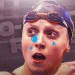 Swimmer Katie Ledecky with tear drop emojis on her face