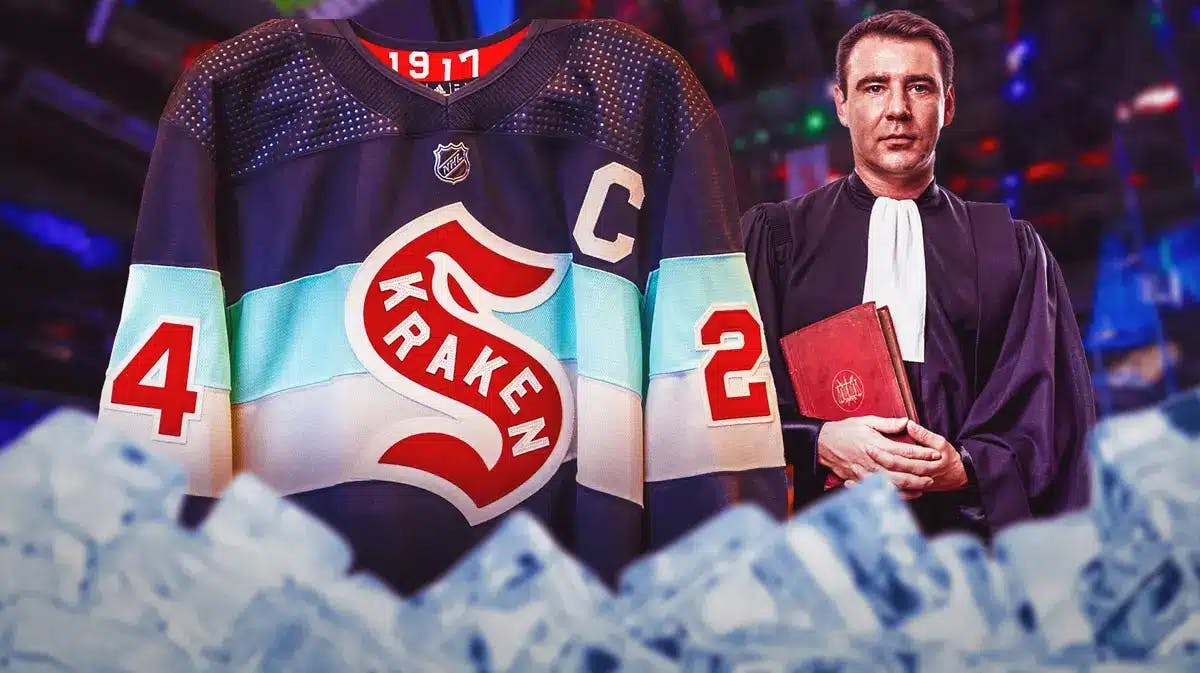 Kraken NHL Winter Classic jersey next to a lawyer