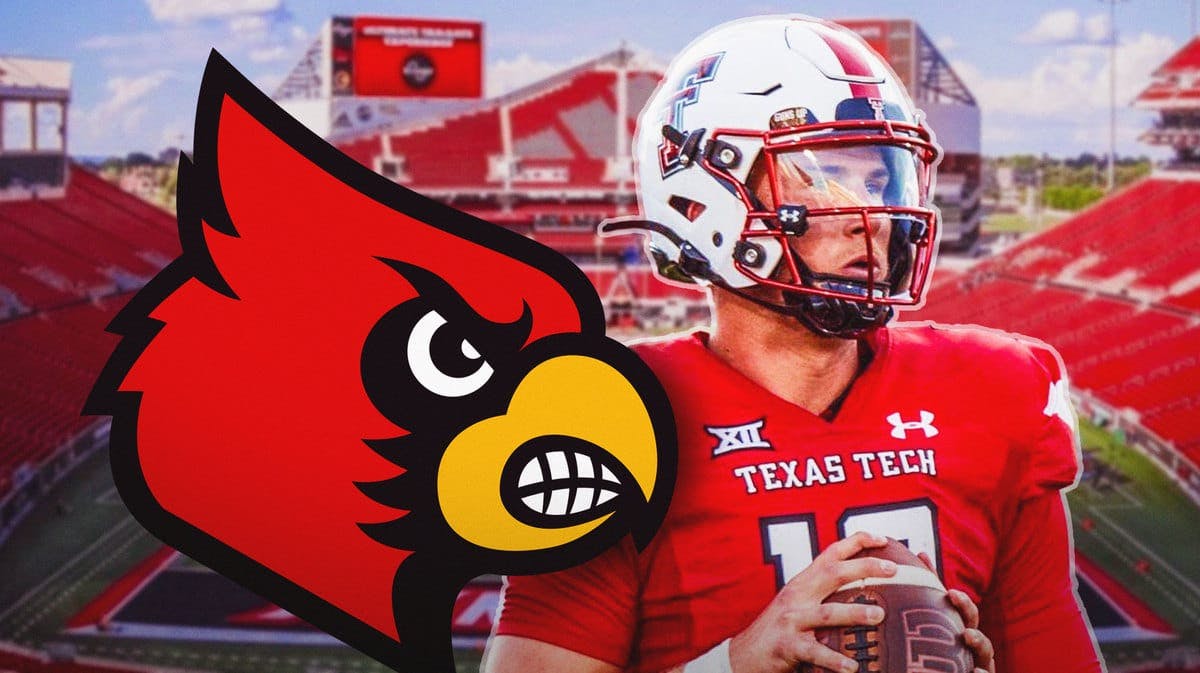 College Quarterback Tyler Shough with Louisville Cardinals logo in the background