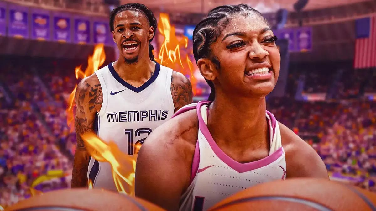 LSU women’s basketball player Angel Reese, and Memphis Grizzlies player Ja Morant, with flames