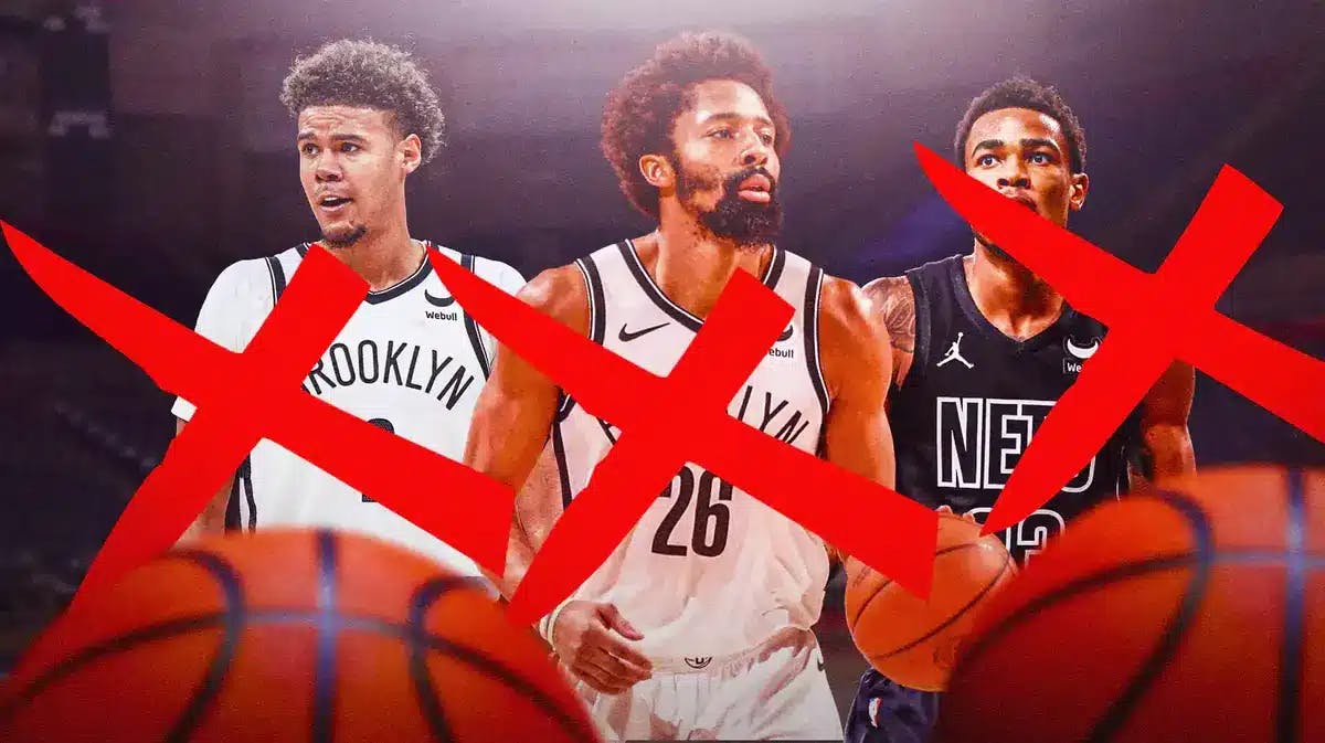 Nets' Cam Johnson, Spencer Dinwiddie and Nic Claxton with red X's