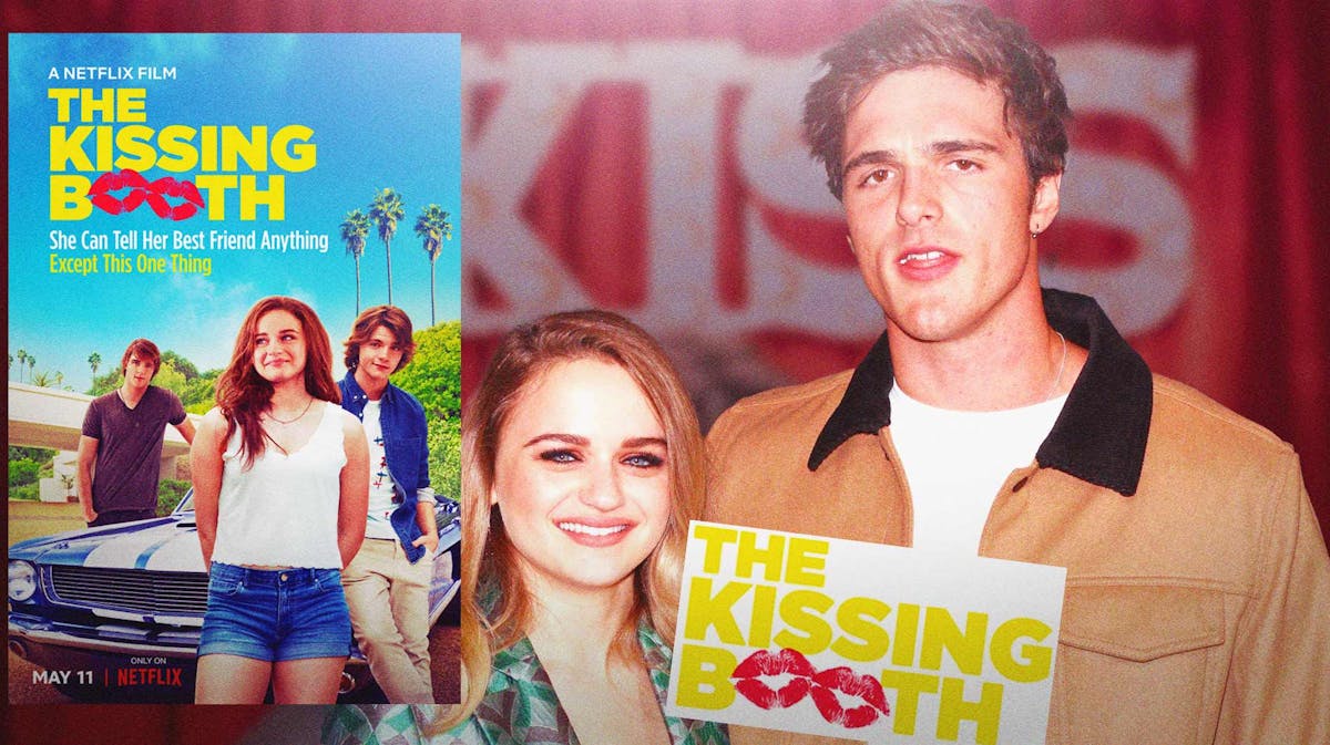 The Kissing Booth poster and logo with Joey King and Jacob Elordi.