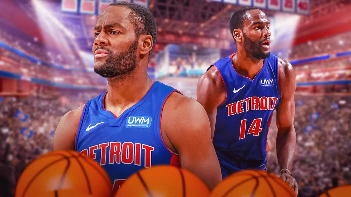 Pistons, Alec Burks, Alec Burks Pistons, Nets, Pistons losing streak, Alec Burks in Pistons uni with Pistons arena in the background