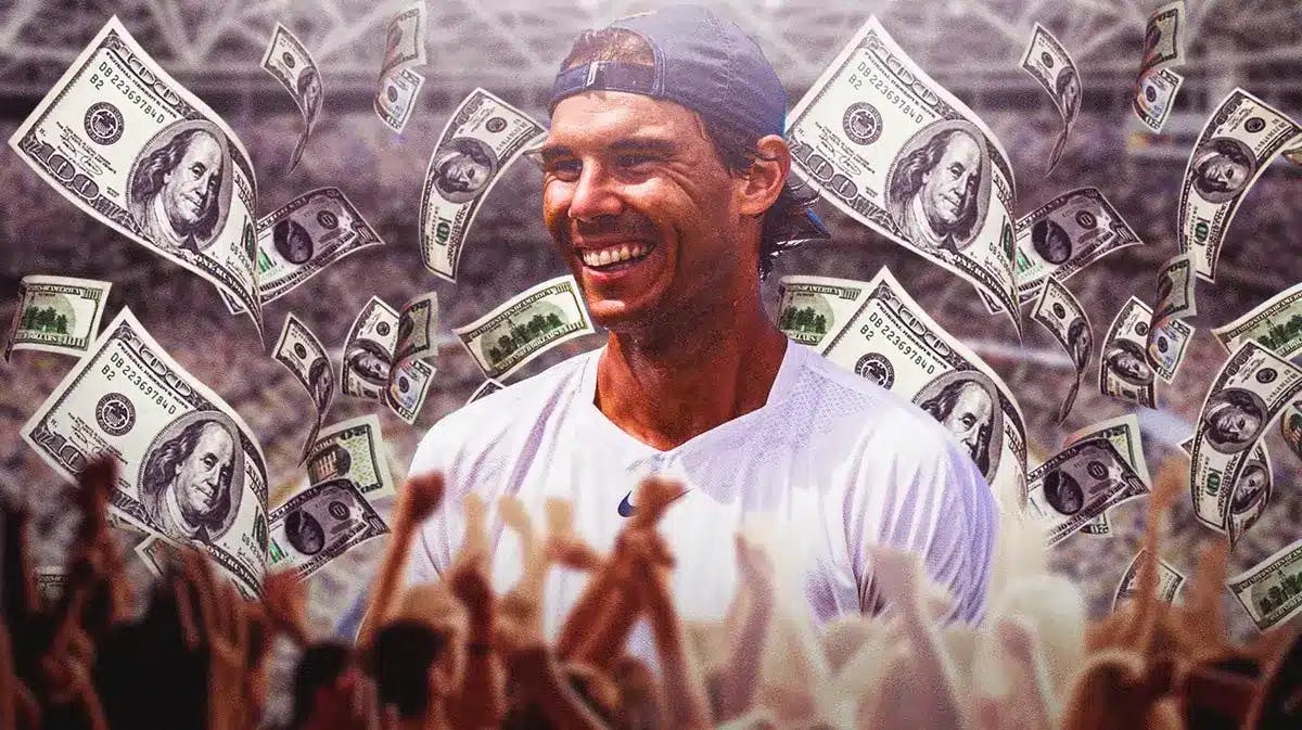 Rafael Nadal with money around him