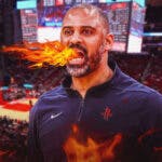 Ime Udoka with fire coming out of his mouth