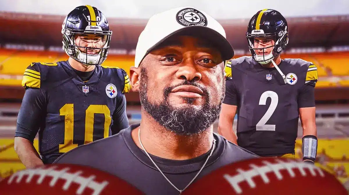 Steelers' Mike Tomlin, Mitchell Trubisky, and Mason Rudolph.