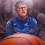 UConn women’s basketball coach Geno Aueriemma with the tear drop emojis on his face looking sad