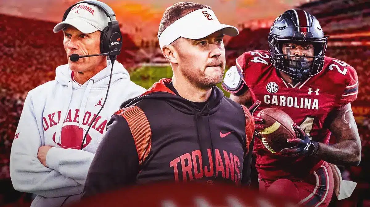 USC football Lincoln Riley and South Carolina Mario Anderson with Brent Venables